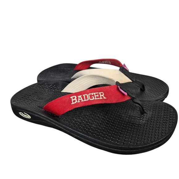 Chaco University of Wisconsin Badger Girl Women's 8 Sandals Flip Flop Red White - Picture 1 of 11